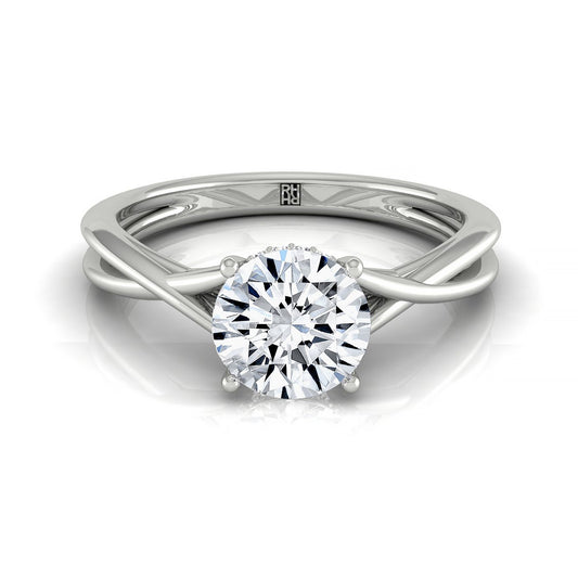14k White Gold Round Twisted Shank Double Hidden Halo Solitaire Engagement Ring