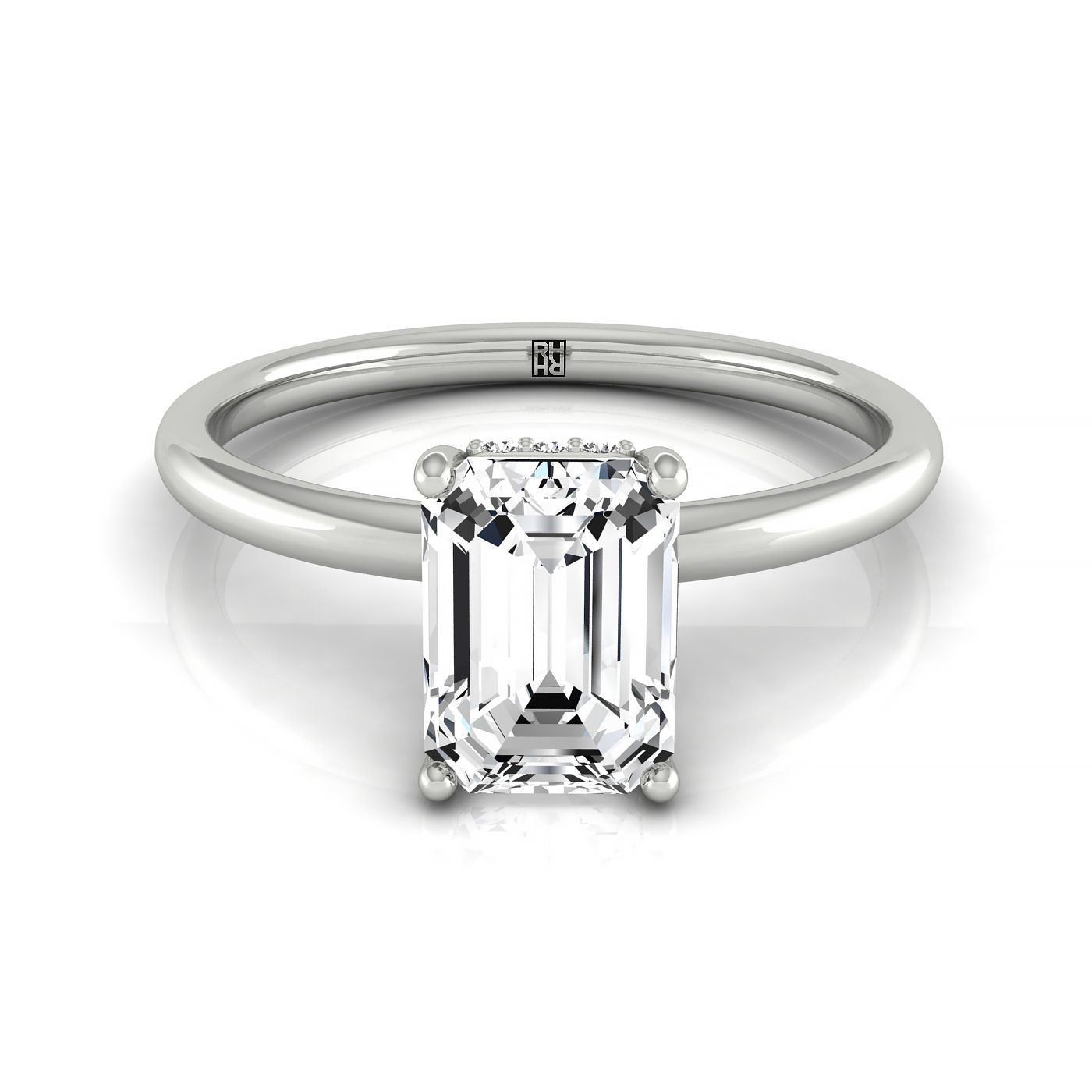 14kw Emerald Double Hidden Halo Solitaire Engagement Ring With 24 Prong Set Round Diamonds