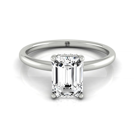 Plat Emerald Double Hidden Halo Solitaire Engagement Ring With 24 Prong Set Round Diamonds