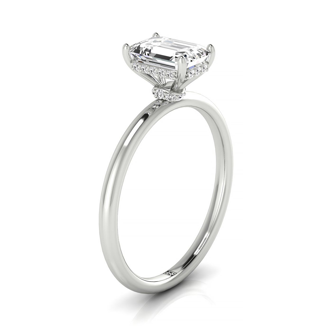 Plat Emerald Double Hidden Halo Solitaire Engagement Ring With 24 Prong Set Round Diamonds