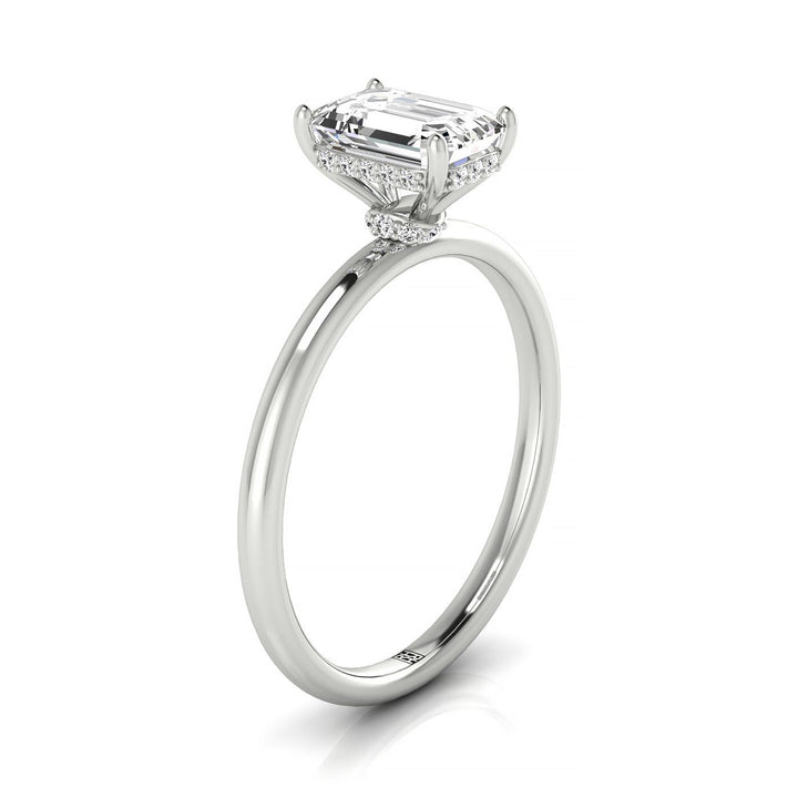 Plat Emerald Double Hidden Halo Solitaire Engagement Ring With 24 Prong Set Round Diamonds