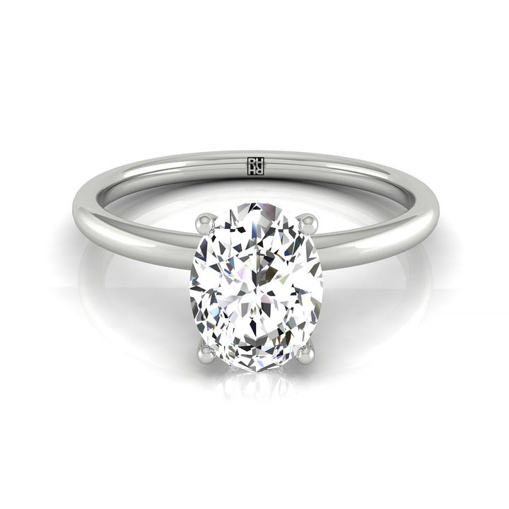 Double Hidden Halo Solitaire Oval, in 18K White Gold – front view | RockHer