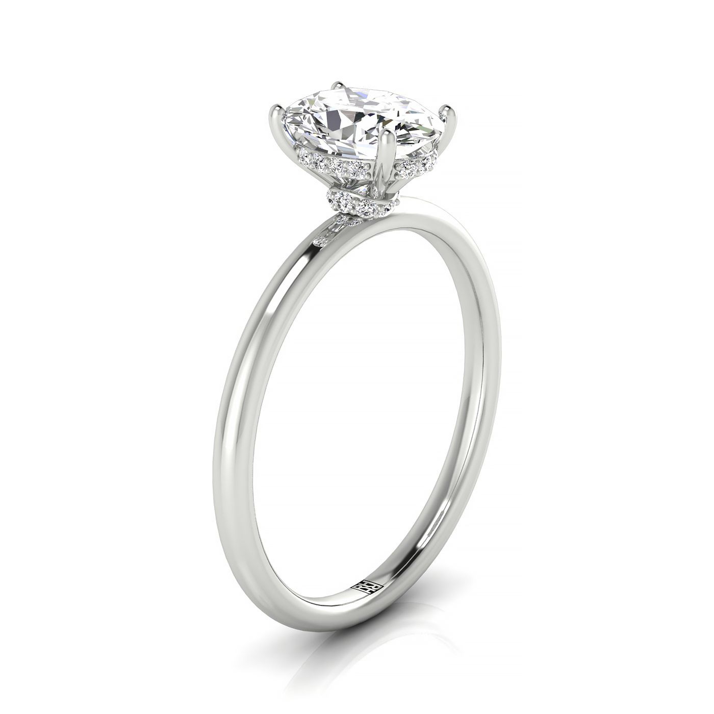 Plat Oval Double Hidden Halo Solitaire Engagement Ring With 22 Prong Set Round Diamonds