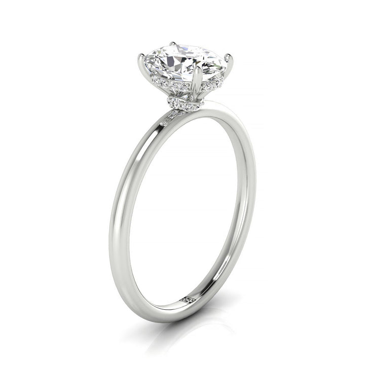 Plat Oval Double Hidden Halo Solitaire Engagement Ring With 22 Prong Set Round Diamonds