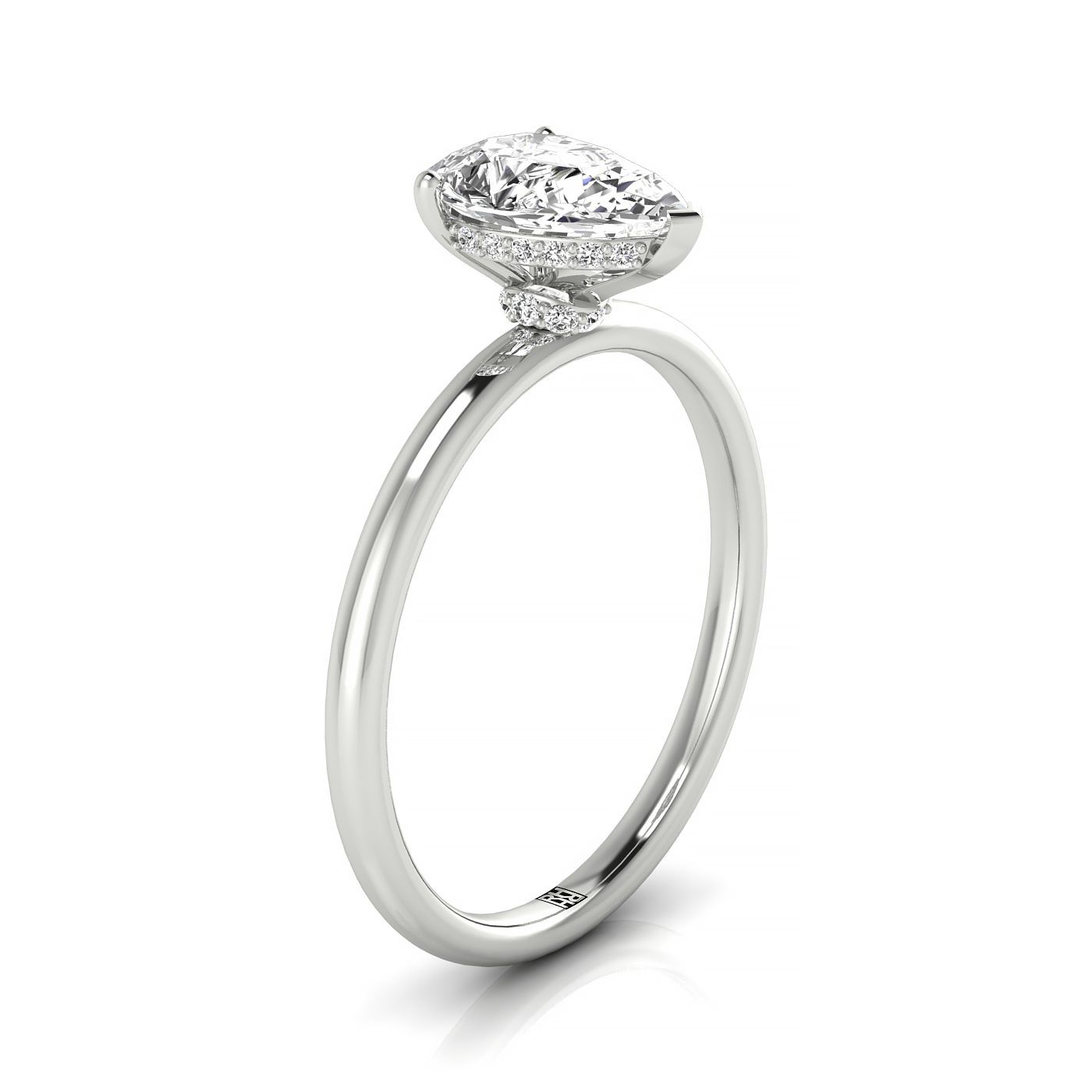 Princess, Double Hidden Halo Solitaire Pear Shape, in Platinum – side profile | RockHer