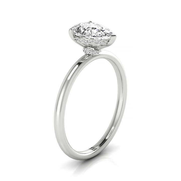 14kw Pear Double Hidden Halo Solitaire Engagement Ring With 25 Prong Set Round Diamonds