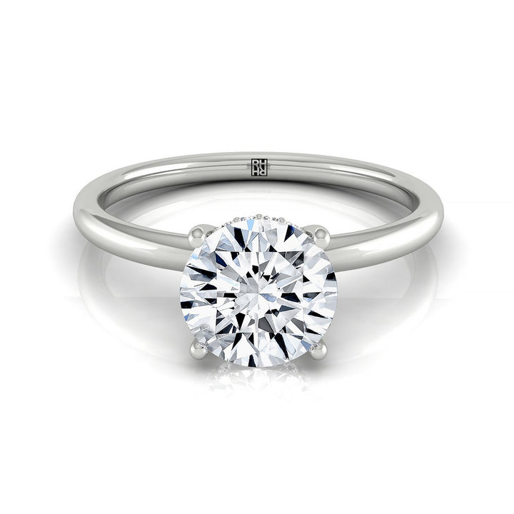 Round Brilliant, Double Hidden Halo Solitaire Round, in 18K White Gold – front view | RockHer