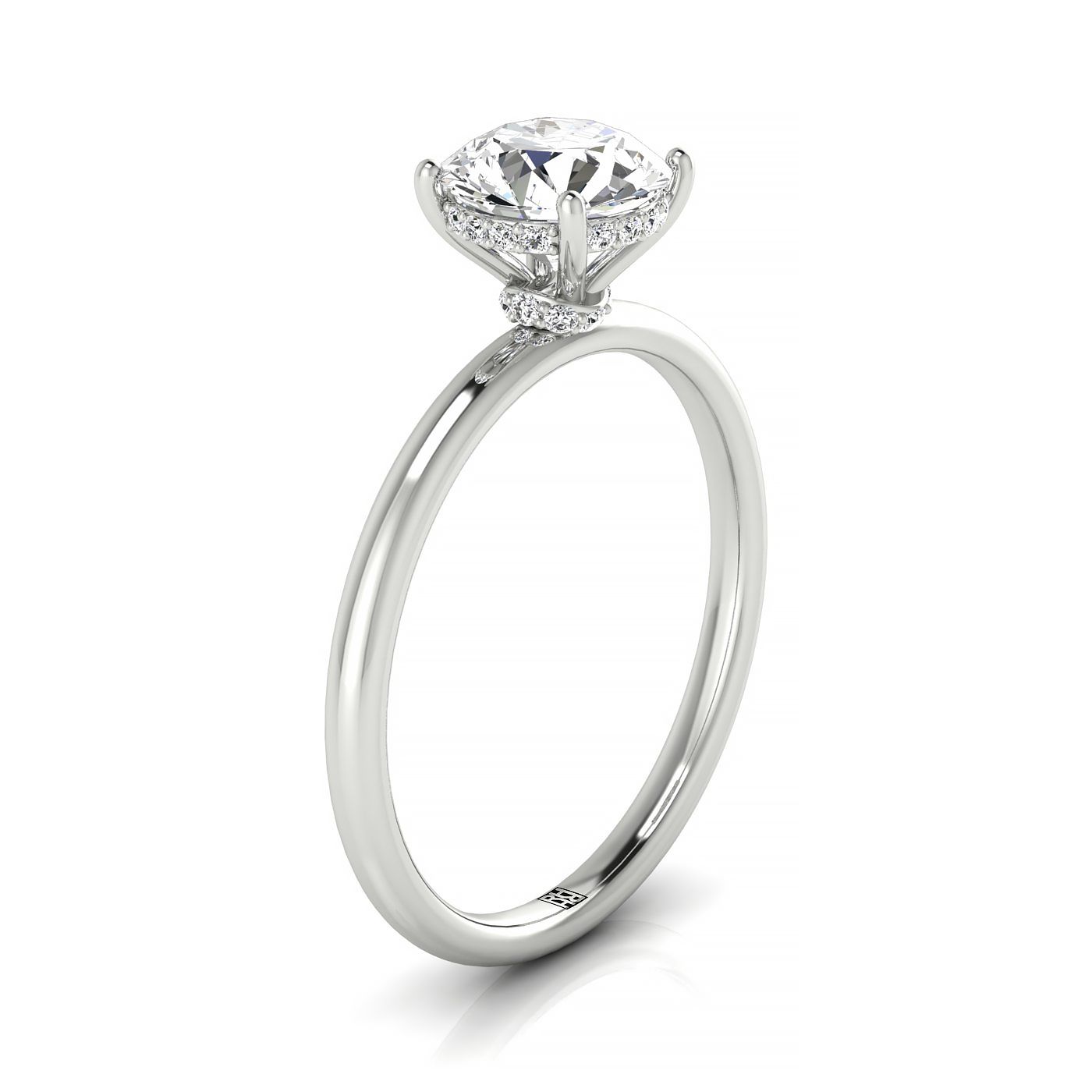 Plat Round Double Hidden Halo Solitaire Engagement Ring With 24 Prong Set Round Diamonds