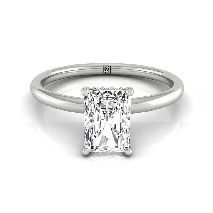 Double Hidden Halo Solitaire Radiant, in Platinum – front view | RockHer