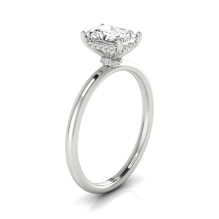18kw Radiant Double Hidden Halo Solitaire Engagement Ring With 32 Prong Set Round Diamonds