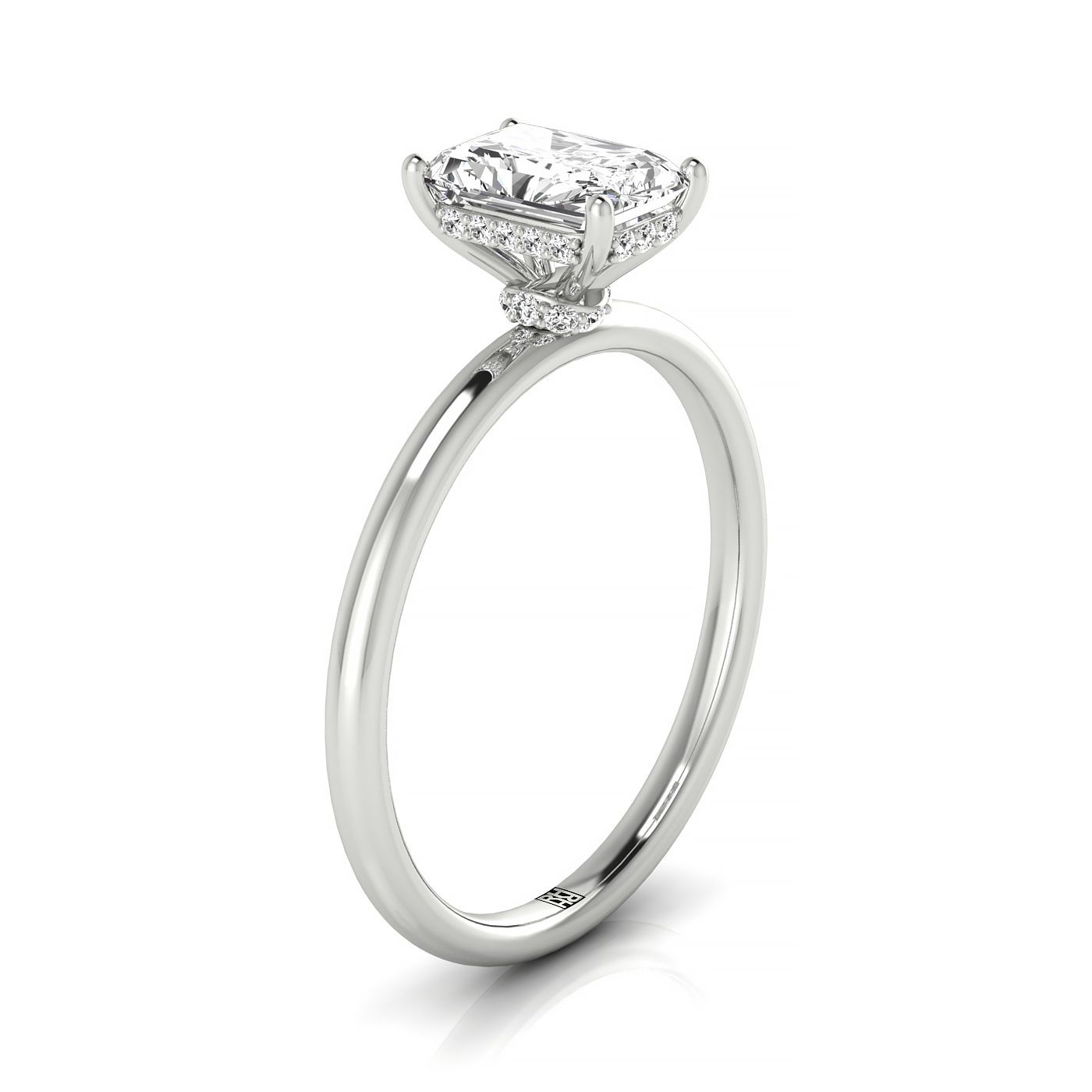 14kw Radiant Double Hidden Halo Solitaire Engagement Ring With 32 Prong Set Round Diamonds