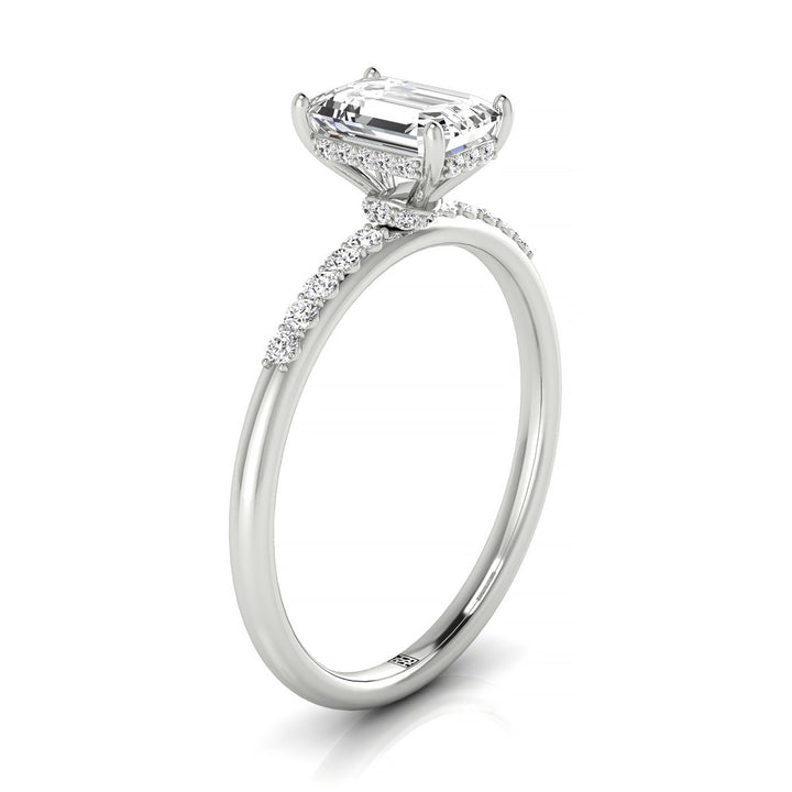 Platinum Emerald Double Hidden Halo Quarter Engagement Ring- 1/25ctw