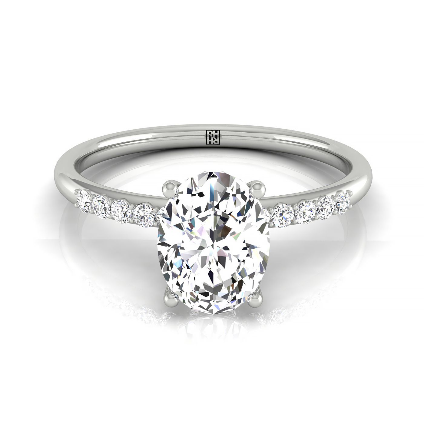 18k White Gold Oval Double Hidden Halo Quarter Engagement Ring - 1/35ctw