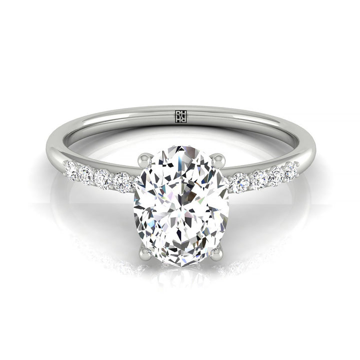 Double Hidden Halo Solitaire Oval, in 18K White Gold – front view | RockHer