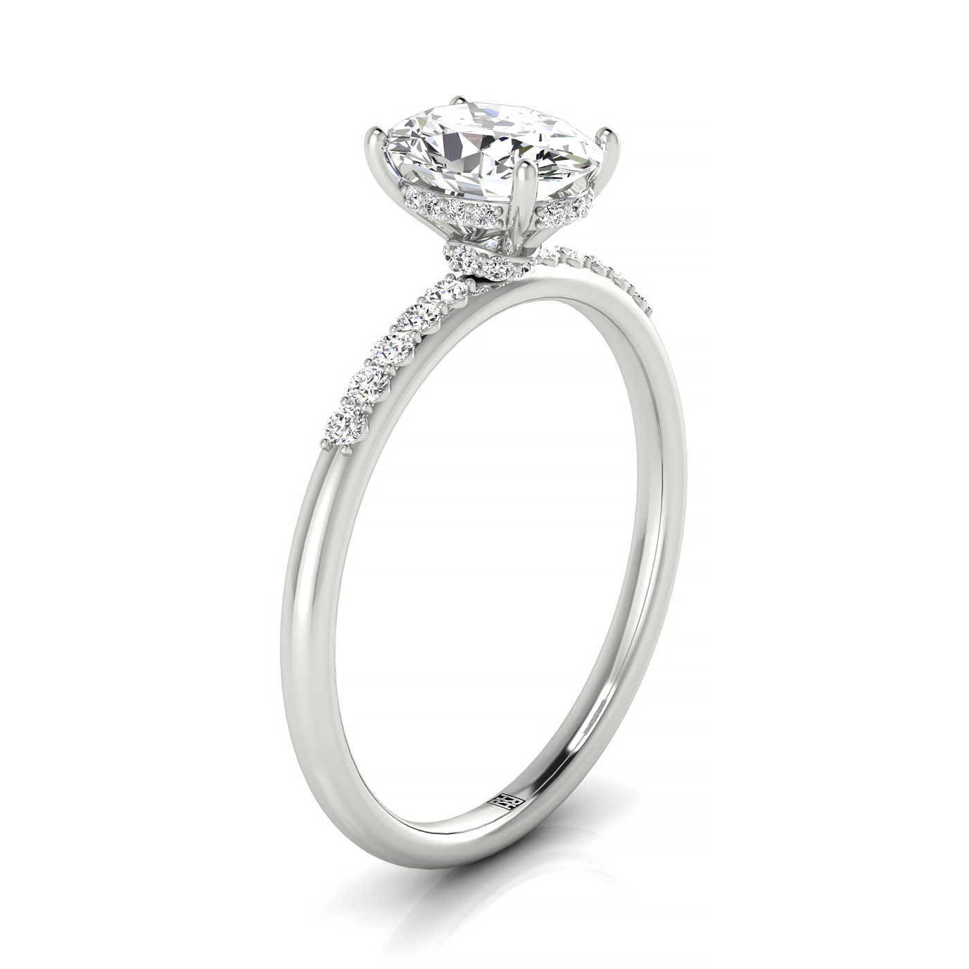 Platinum Oval Double Hidden Halo Quarter Shank Engagement Ring - 1/25ctw