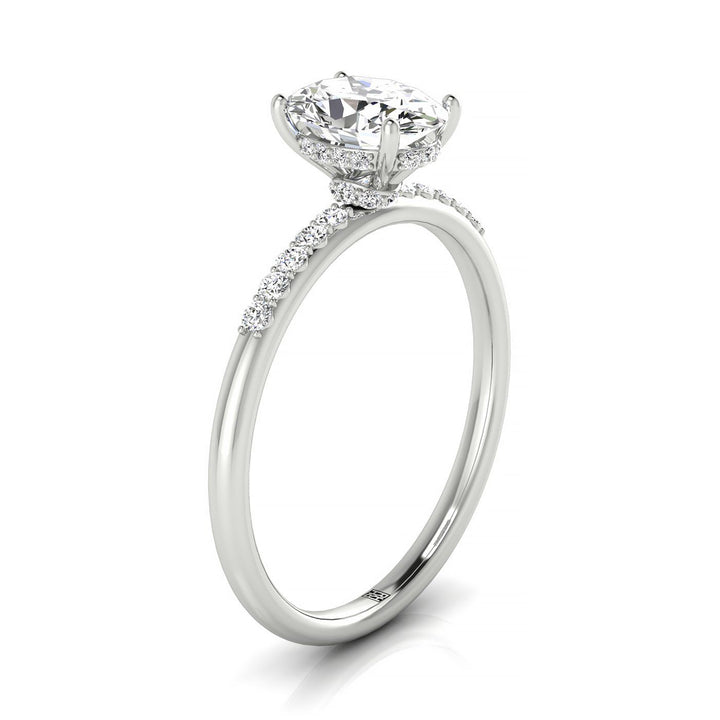18k White Gold Oval Double Hidden Halo Quarter Engagement Ring - 1/35ctw