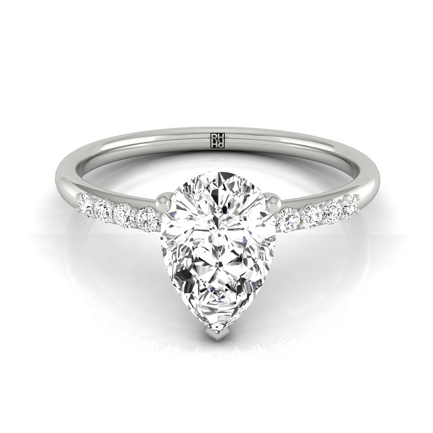 18k White Gold Pear Double Hidden Halo Quarter Shank Engagement Ring - 1/25ctw