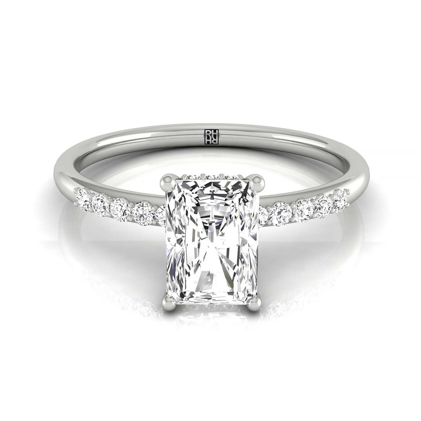 Platinum Radiant Double Hidden Halo Quarter Shank Engaement Ring - 1/25ctw