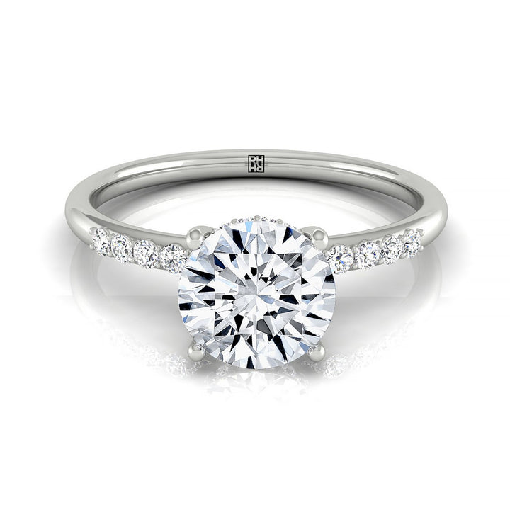 Round Brilliant, Double Hidden Halo Solitaire Round, in 18K White Gold – front view | RockHer