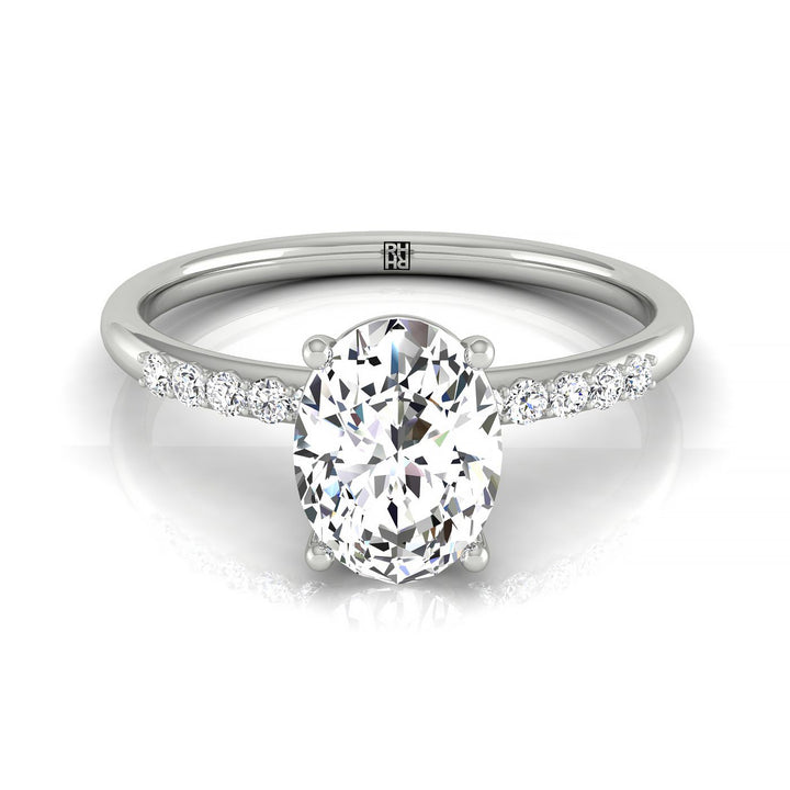Quarter Shank Hidden Halo Solitaire Oval, in 18K White Gold – front view | RockHer