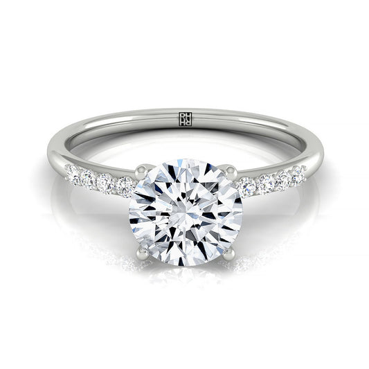 Plat Round Hidden Halo Quarter Shank Engagement Ring With 18 Prong Set Round Diamonds