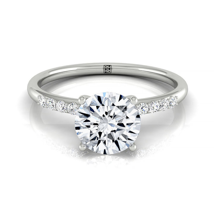 Round Brilliant, Quarter Shank Hidden Halo Solitaire, in Platinum – front view | RockHer