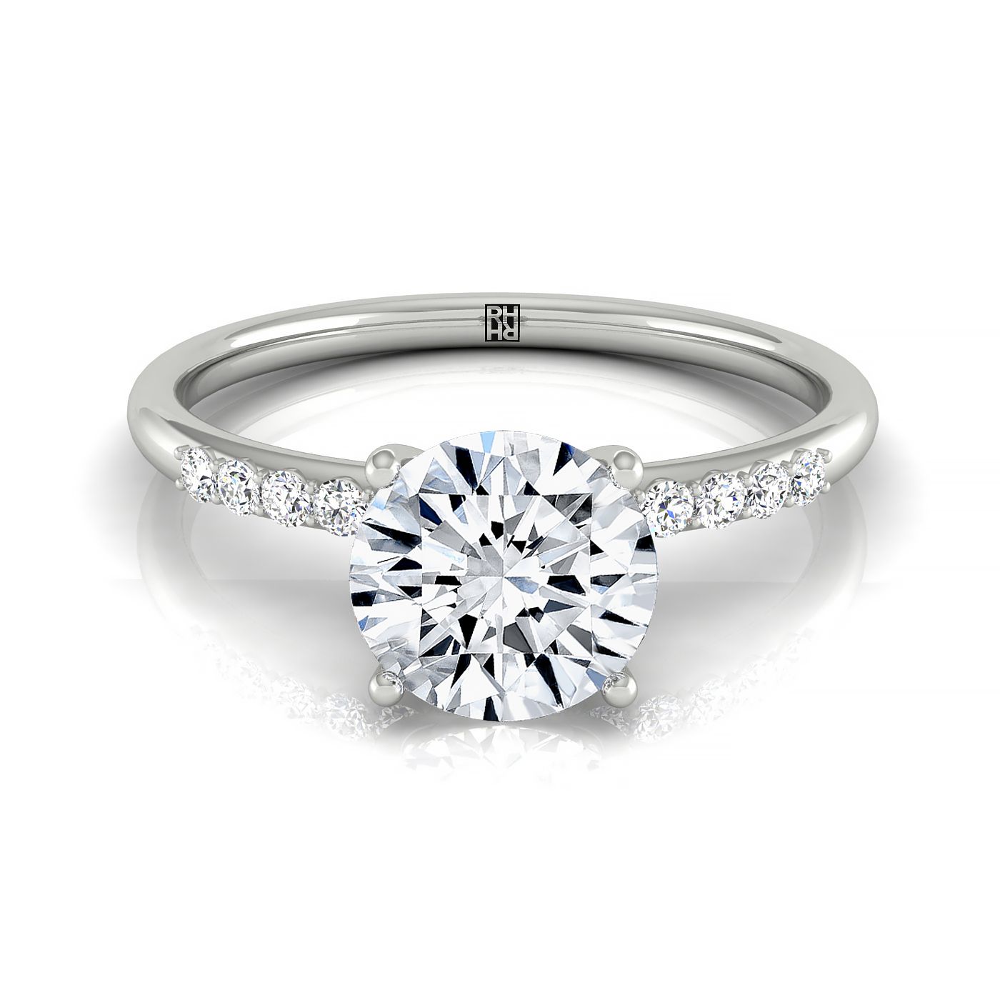18kw Round Hidden Halo Quarter Shank Engagement Ring With 18 Prong Set Round Diamonds