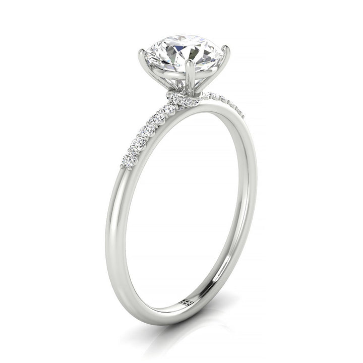 14kw Round Hidden Halo Quarter Shank Engagement Ring With 18 Prong Set Round Diamonds