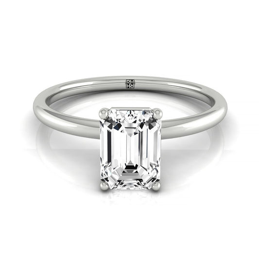 18kw Emerald Solitaire Engagement Ring With Hidden Halo With 8 Prong Set Round Diamonds