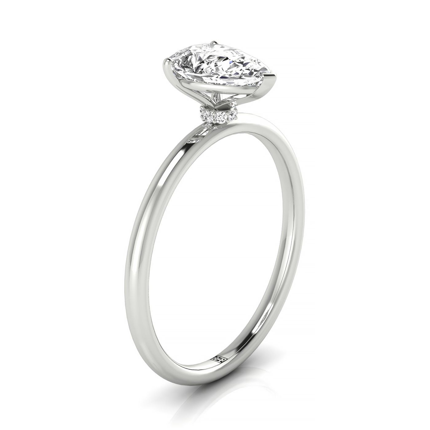Plat Pear Solitaire Engagement Ring With Hidden Halo With 8 Prong Set Round Diamonds