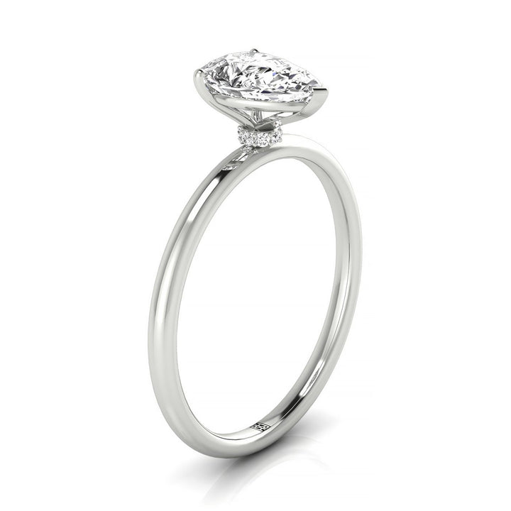 Plat Pear Solitaire Engagement Ring With Hidden Halo With 8 Prong Set Round Diamonds