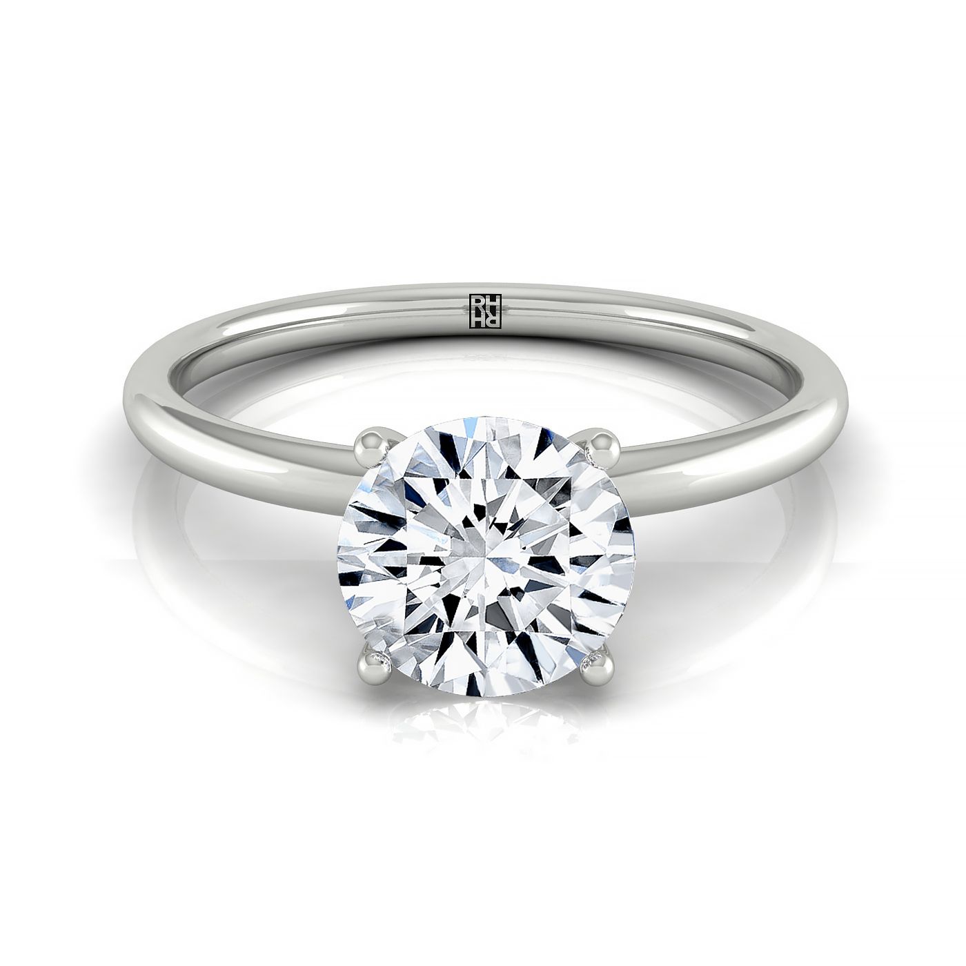 18kw Round Solitaire Engagement Ring With Hidden Halo With 8 Prong Set Round Diamonds
