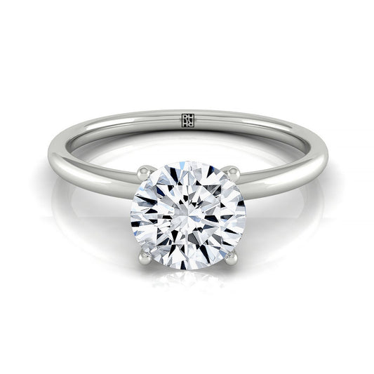 14kw Round Solitaire Engagement Ring With Hidden Halo With 8 Prong Set Round Diamonds