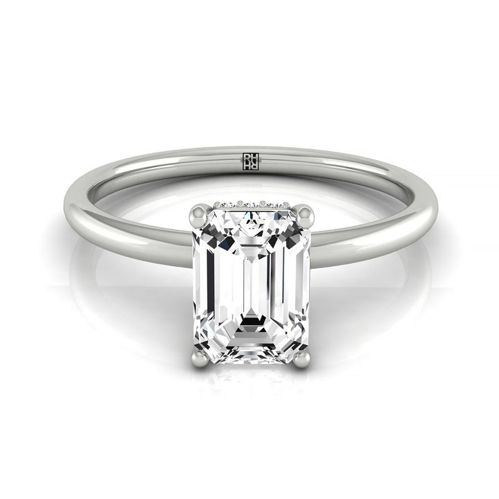 Emerald Cut, Upper Hidden Halo Solitaire Emerald, in Platinum – front view | RockHer