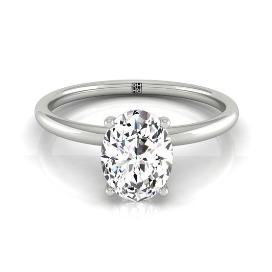 14kw Oval Solitaire Engagement Ring With Upper Hidden Halo With 16 Prong Set Round Diamonds