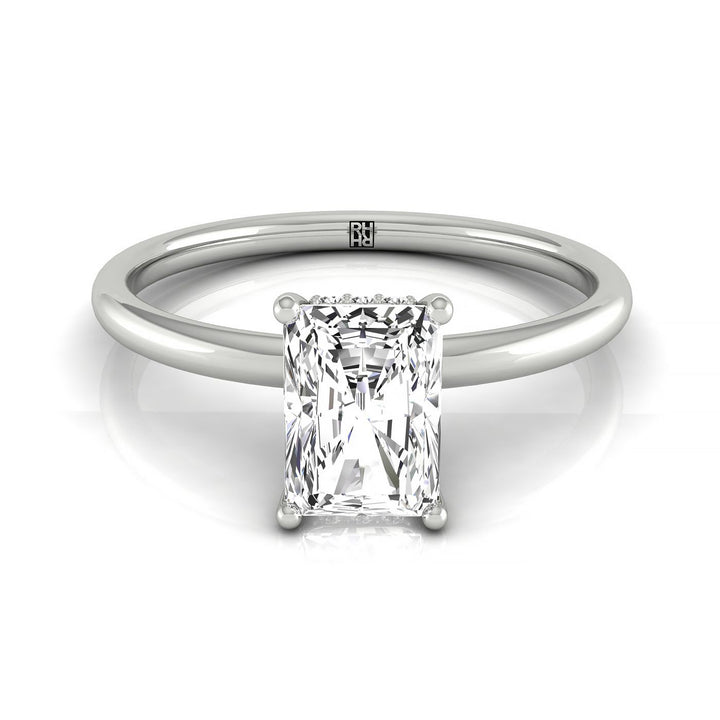 Upper Hidden Halo Solitaire Radiant, in Platinum – front view | RockHer