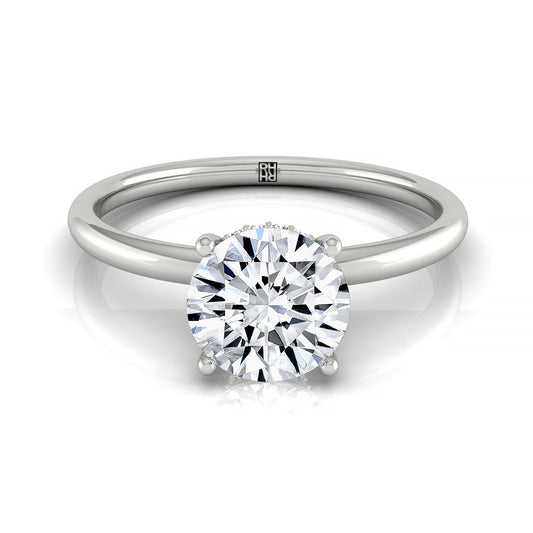 Plat Round Solitaire Engagement Ring With Upper Hidden Halo With 16 Prong Set Round Diamonds