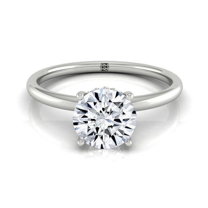 Round Brilliant, Upper Hidden Halo Solitaire, in 18K White Gold – front view | RockHer