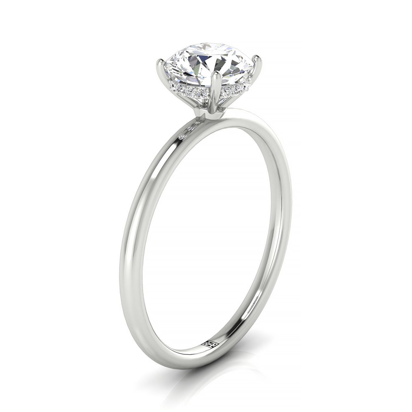 14kw Round Solitaire Engagement Ring With Upper Hidden Halo With 16 Prong Set Round Diamonds