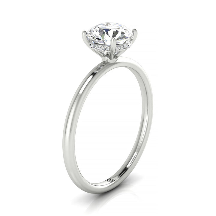 14kw Round Solitaire Engagement Ring With Upper Hidden Halo With 16 Prong Set Round Diamonds