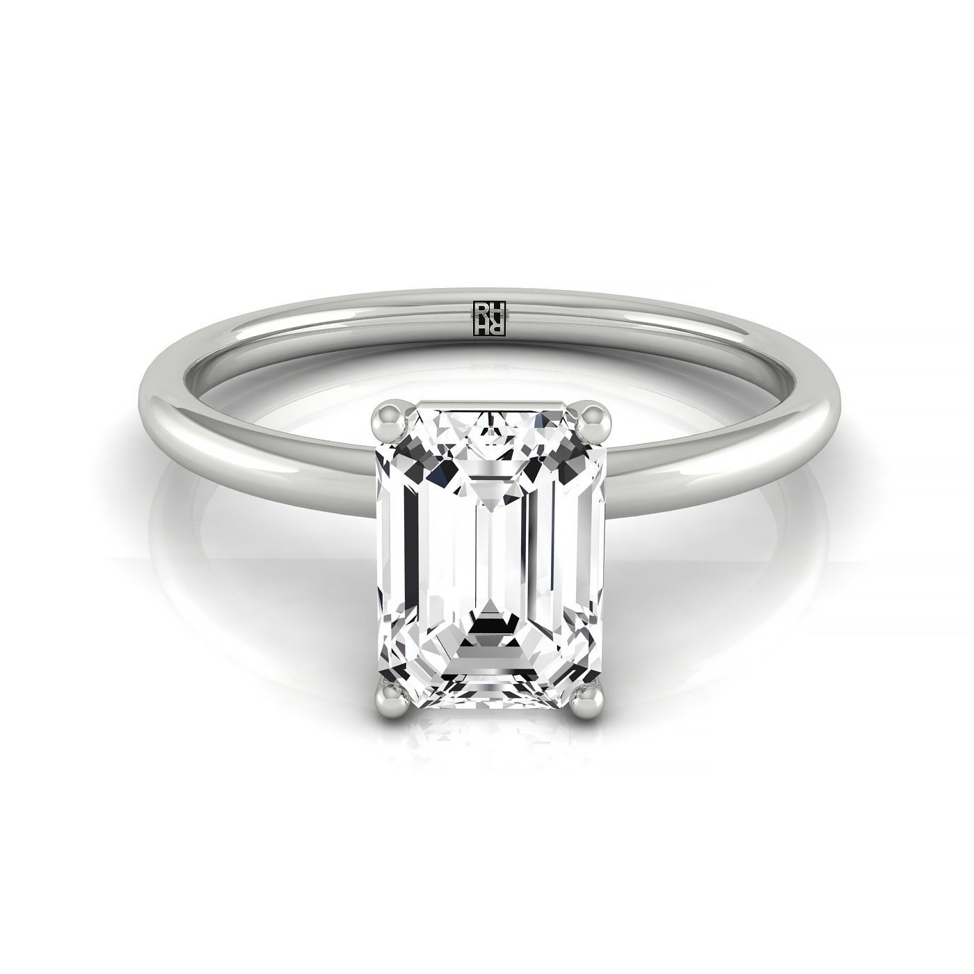 แหวนหมั้นมรกตเดี่ยว 18kw พร้อมฮาโลลับด้านล่างโค้งและเพชรรอบกลมแบบตั้งด้วยกรง 8 ก้าน