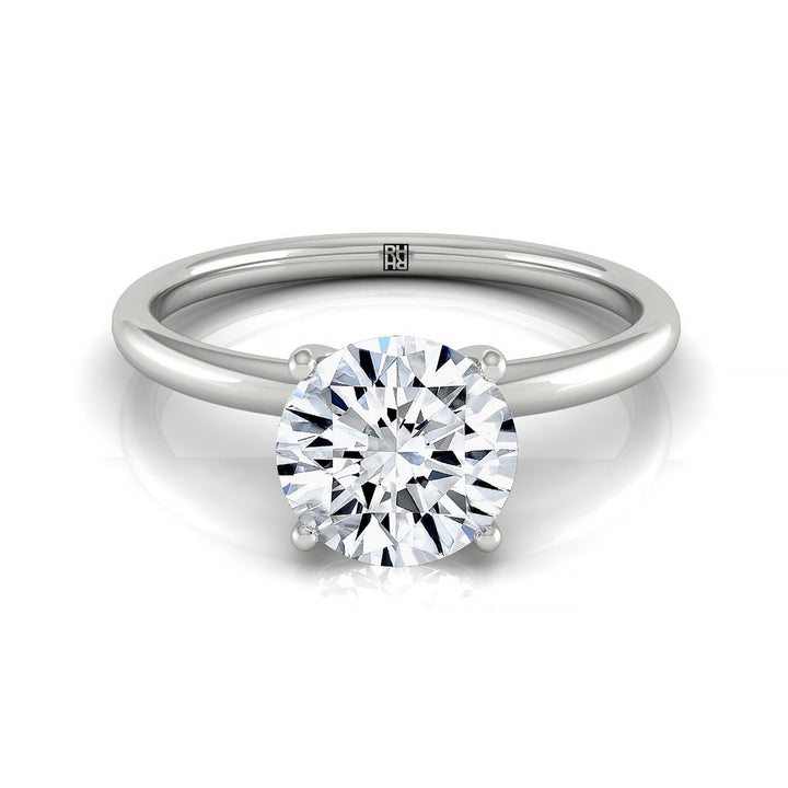 Round Brilliant, Curved Hidden Halo Solitaire Round, in Platinum – front view | RockHer