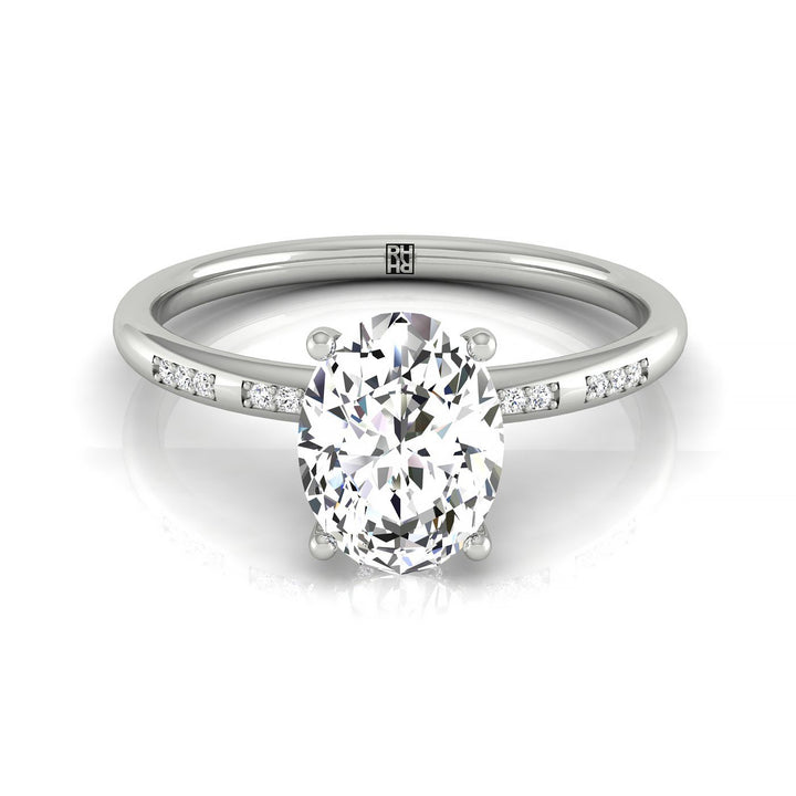 High Hidden Halo Solitaire Oval, in 18K White Gold – front view | RockHer
