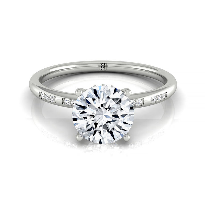 Round Brilliant, High Hidden Halo Solitaire Round, in Platinum – front view | RockHer