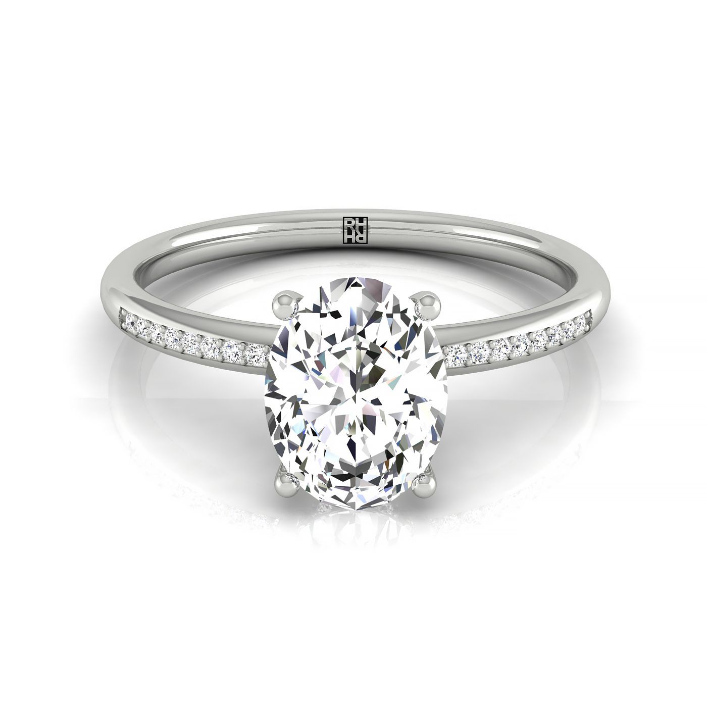 14kw Oval Engagement Ring With High Hidden Halo With 30 Prong Set Round Diamonds