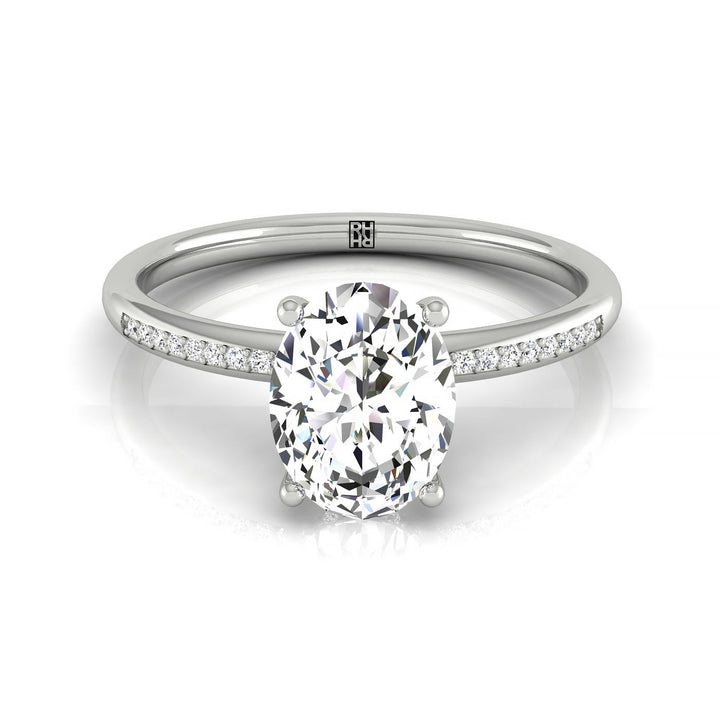 High Hidden Halo Solitaire Oval, in Platinum – front view | RockHer
