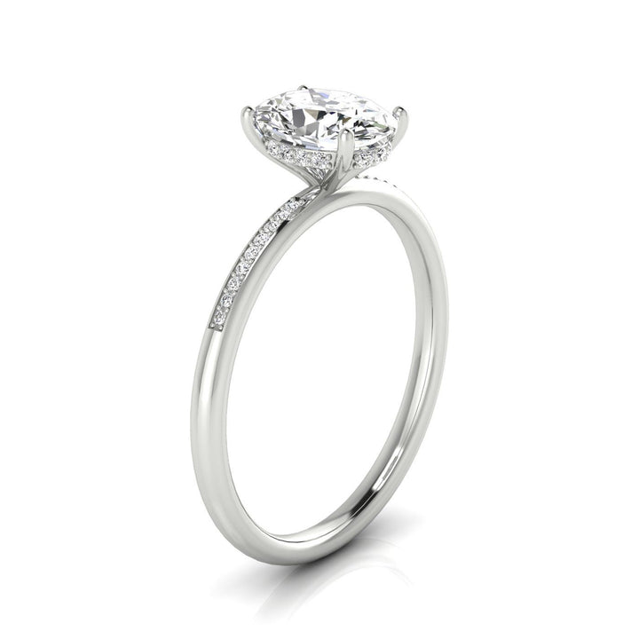 14kw Oval Engagement Ring With High Hidden Halo With 30 Prong Set Round Diamonds
