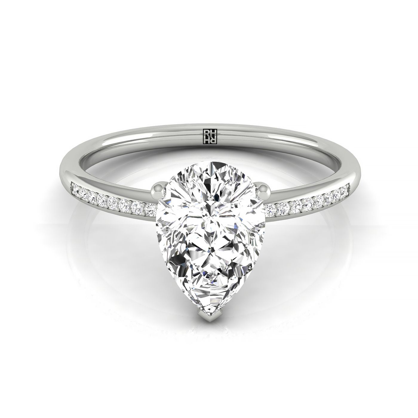 Plat Pear Engagement Ring With High Hidden Halo With 35 Prong Set Round Diamonds