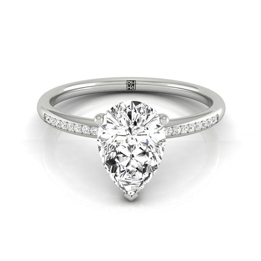 Plat Pear Engagement Ring With High Hidden Halo With 35 Prong Set Round Diamonds