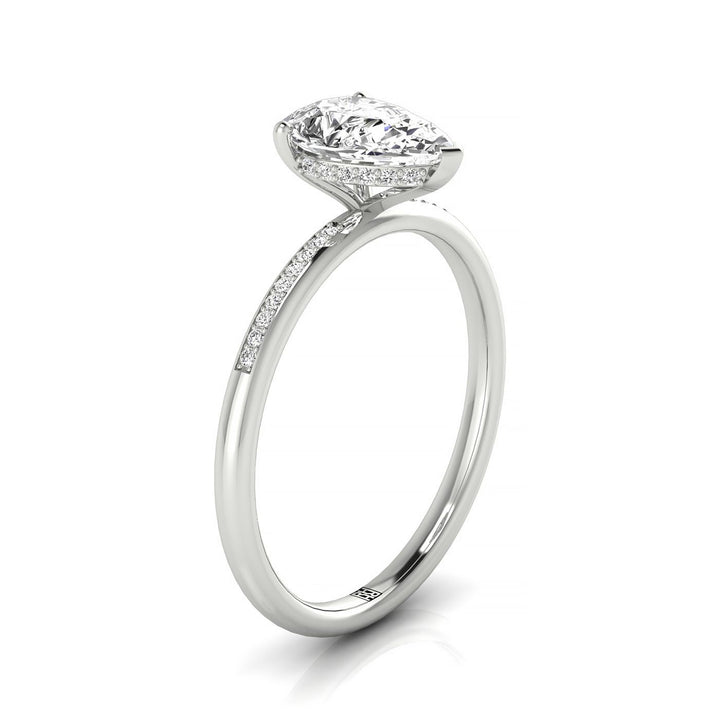 Plat Pear Engagement Ring With High Hidden Halo With 35 Prong Set Round Diamonds